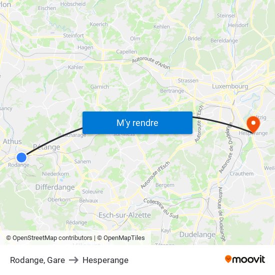 Rodange, Gare to Hesperange map