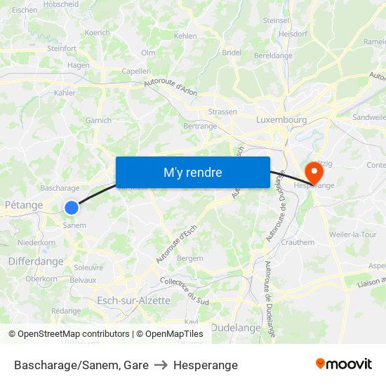 Bascharage/Sanem, Gare to Hesperange map