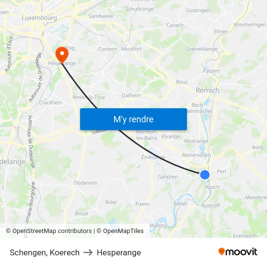 Schengen, Koerech to Hesperange map