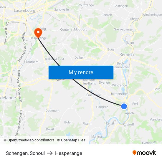 Schengen, Schoul to Hesperange map