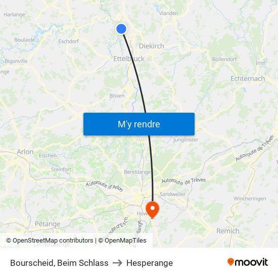 Bourscheid, Beim Schlass to Hesperange map
