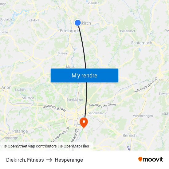 Diekirch, Fitness to Hesperange map