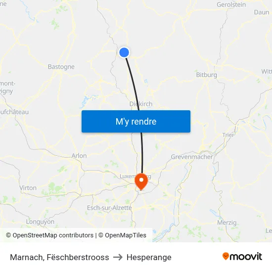 Marnach, Fëschberstrooss to Hesperange map