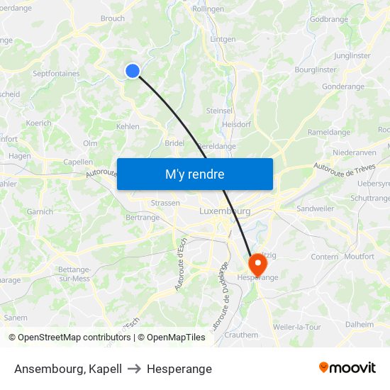 Ansembourg, Kapell to Hesperange map