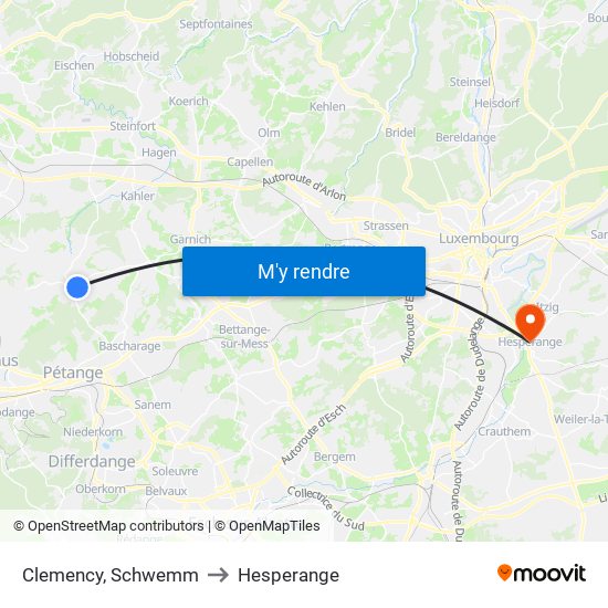 Clemency, Schwemm to Hesperange map