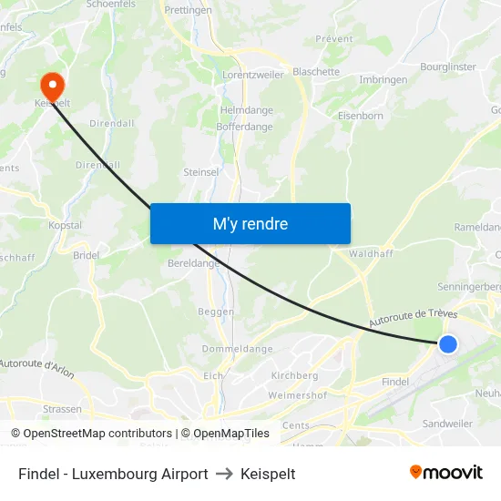 Findel - Luxembourg Airport to Keispelt map