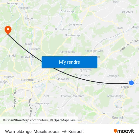Wormeldange, Muselstrooss to Keispelt map
