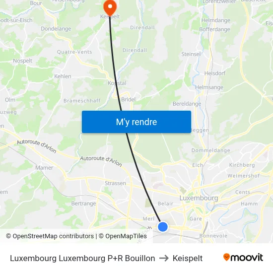 Luxembourg Luxembourg P+R Bouillon to Keispelt map