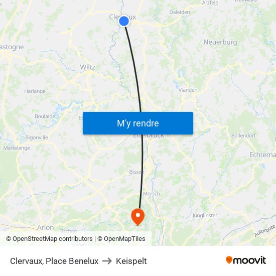 Clervaux, Place Benelux to Keispelt map