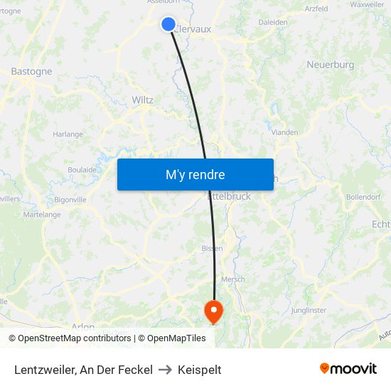 Lentzweiler, An Der Feckel to Keispelt map