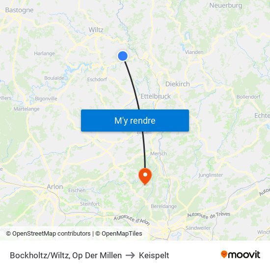 Bockholtz/Wiltz, Op Der Millen to Keispelt map