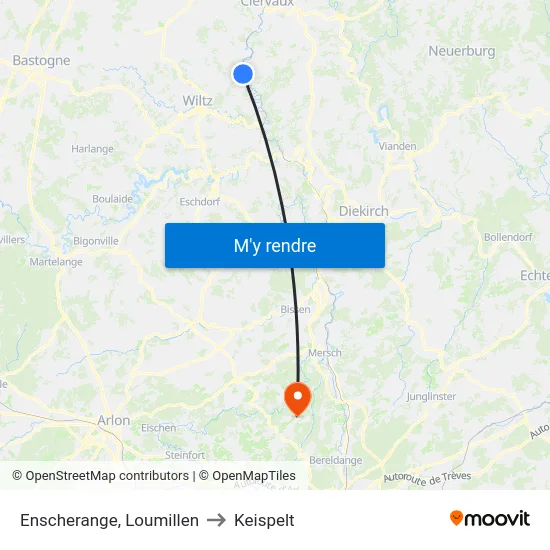 Enscherange, Loumillen to Keispelt map