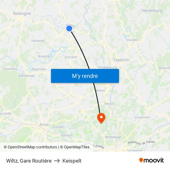 Wiltz, Gare Routière to Keispelt map