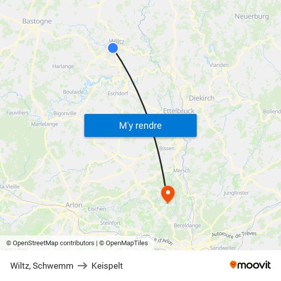 Wiltz, Schwemm to Keispelt map