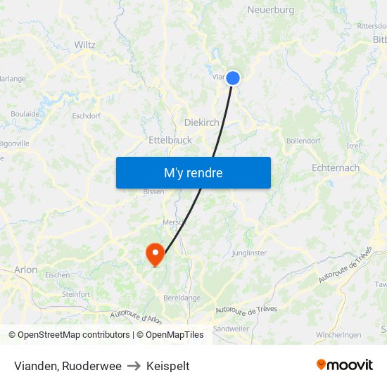 Vianden, Ruoderwee to Keispelt map