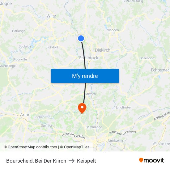 Bourscheid, Bei Der Kiirch to Keispelt map