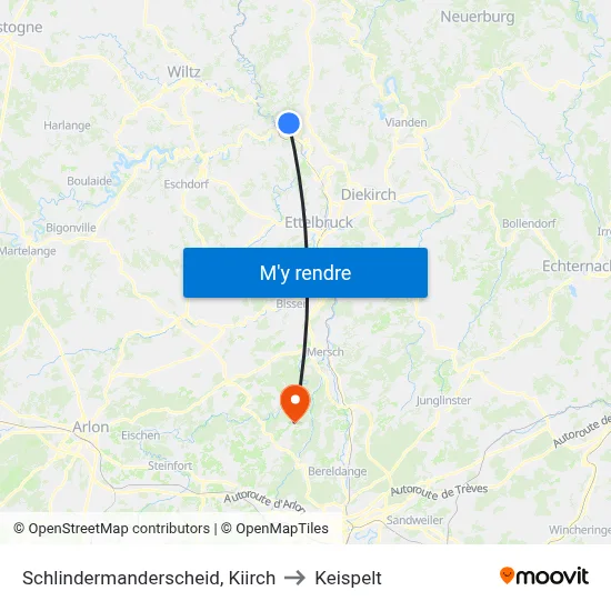 Schlindermanderscheid, Kiirch to Keispelt map
