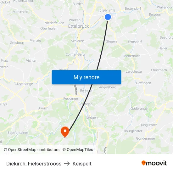 Diekirch, Fielserstrooss to Keispelt map