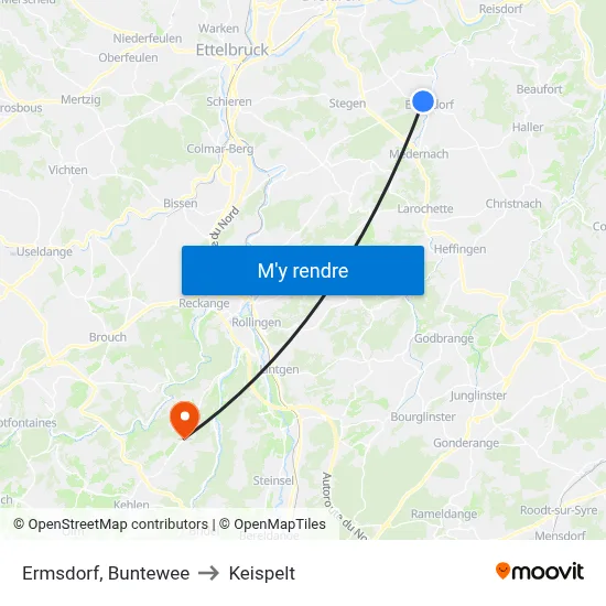 Ermsdorf, Buntewee to Keispelt map