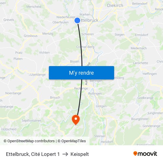 Ettelbruck, Cité Lopert 1 to Keispelt map