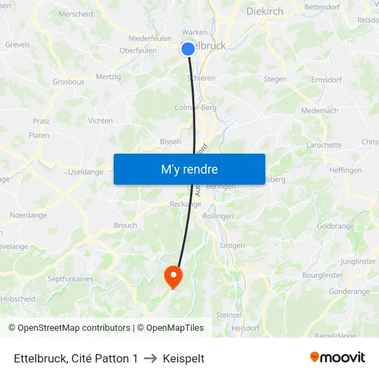Ettelbruck, Cité Patton 1 to Keispelt map