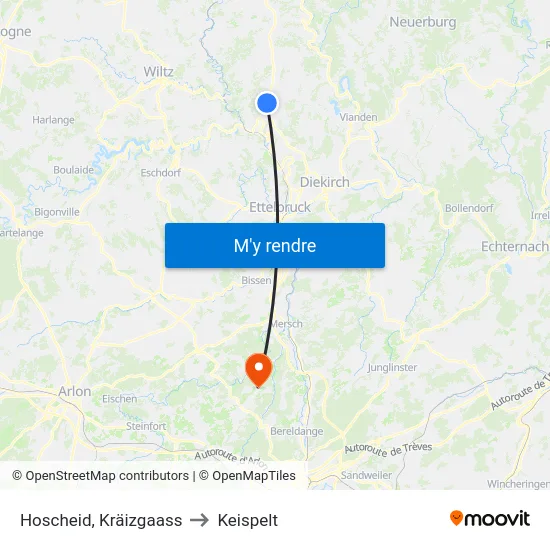 Hoscheid, Kräizgaass to Keispelt map