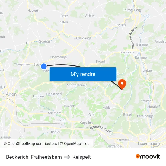 Beckerich, Fraiheetsbam to Keispelt map