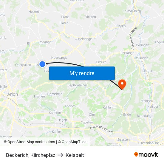 Beckerich, Kiircheplaz to Keispelt map