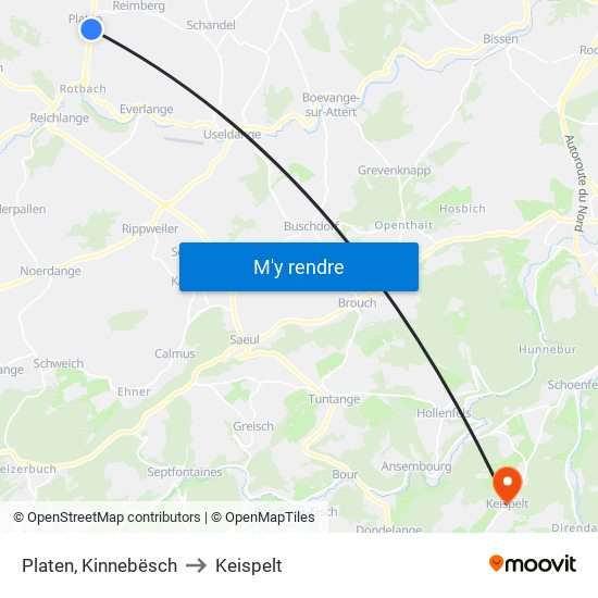 Platen, Kinnebësch to Keispelt map