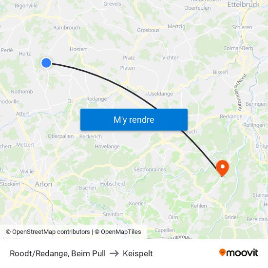 Roodt/Redange, Beim Pull to Keispelt map