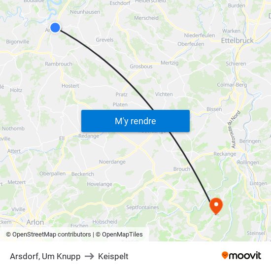 Arsdorf, Um Knupp to Keispelt map