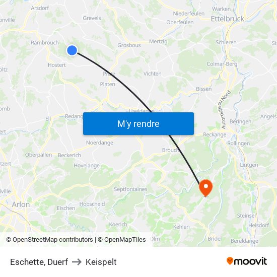 Eschette, Duerf to Keispelt map