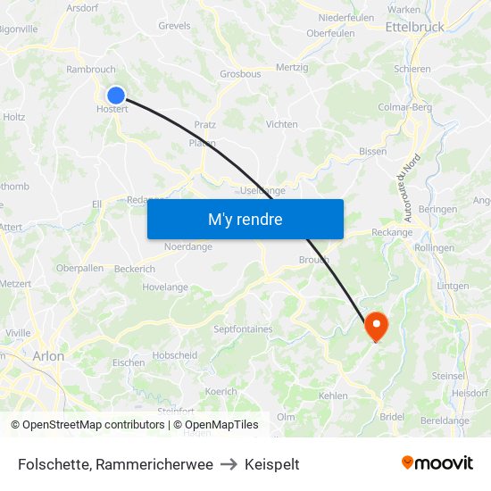 Folschette, Rammericherwee to Keispelt map