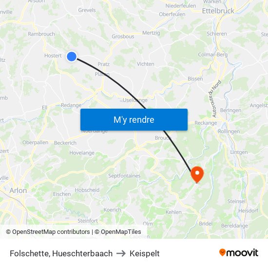 Folschette, Hueschterbaach to Keispelt map