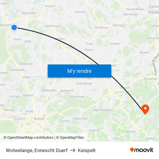Wolwelange, Ennescht Duerf to Keispelt map