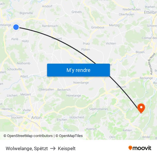 Wolwelange, Spëtzt to Keispelt map
