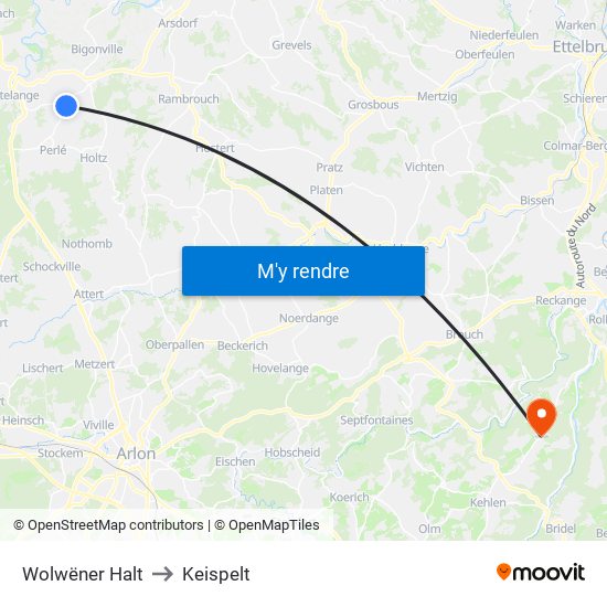 Wolwëner Halt to Keispelt map
