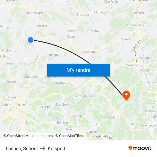 Lannen, Schoul to Keispelt map