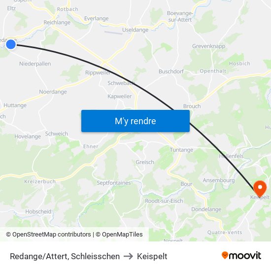 Redange/Attert, Schleisschen to Keispelt map