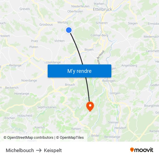 Michelbouch to Keispelt map