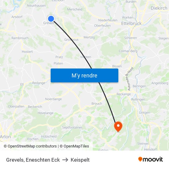 Grevels, Eneschten Eck to Keispelt map