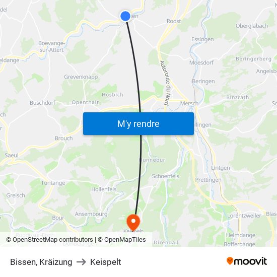 Bissen, Kräizung to Keispelt map