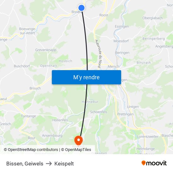 Bissen, Geiwels to Keispelt map