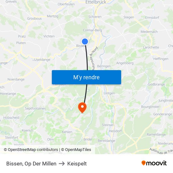 Bissen, Op Der Millen to Keispelt map