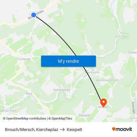 Brouch/Mersch, Kiercheplaz to Keispelt map