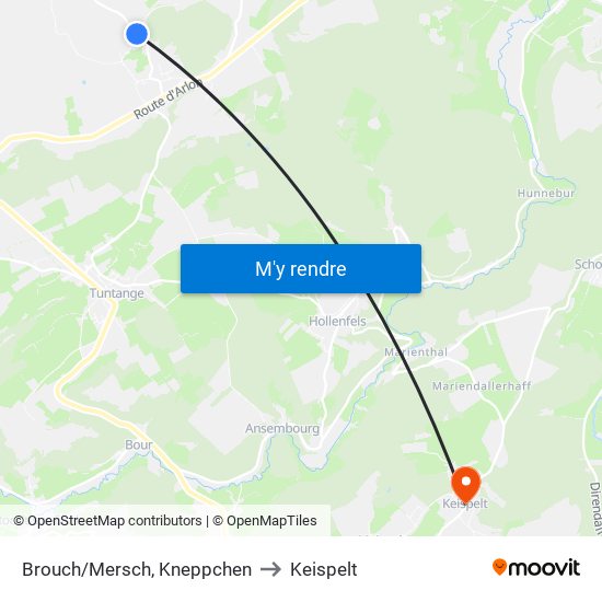 Brouch/Mersch, Kneppchen to Keispelt map