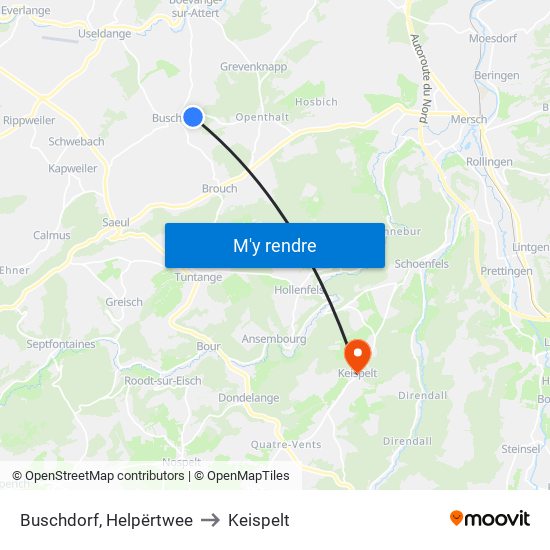 Buschdorf, Helpërtwee to Keispelt map