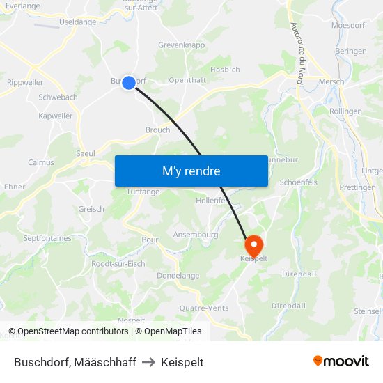 Buschdorf, Määschhaff to Keispelt map