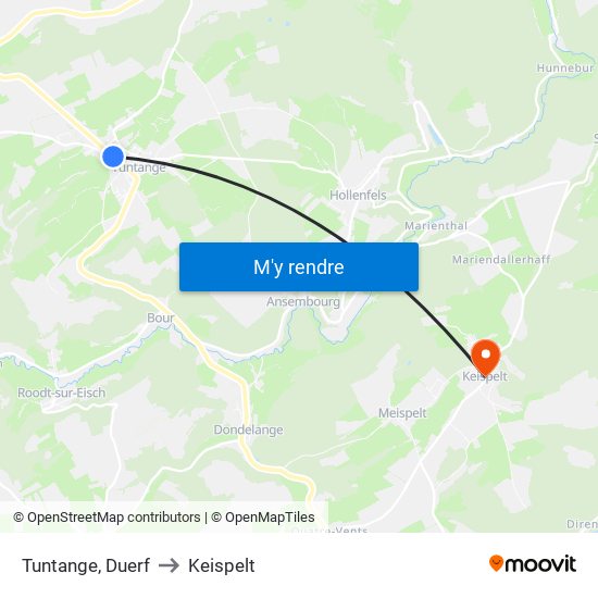 Tuntange, Duerf to Keispelt map