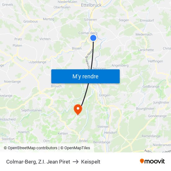 Colmar-Berg, Z.I. Jean Piret to Keispelt map